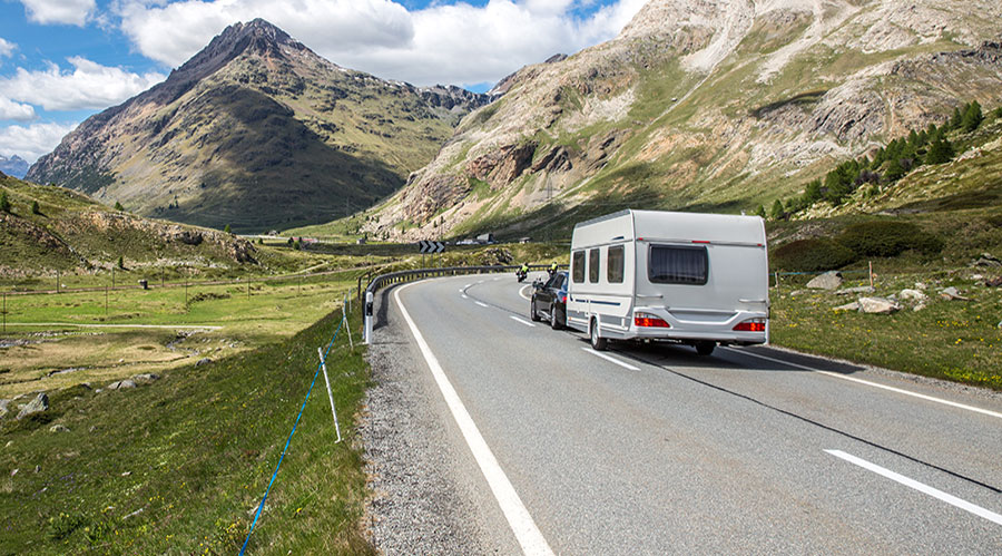 scenic picture of towing a caravan